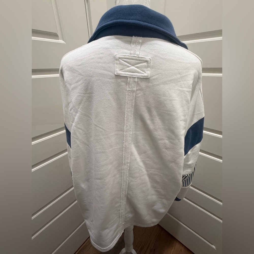 Hazel Blues. Color Block Johnny Color Long Sleeve Sweatshirt. Blue/White. Small. - Picture 4 of 10